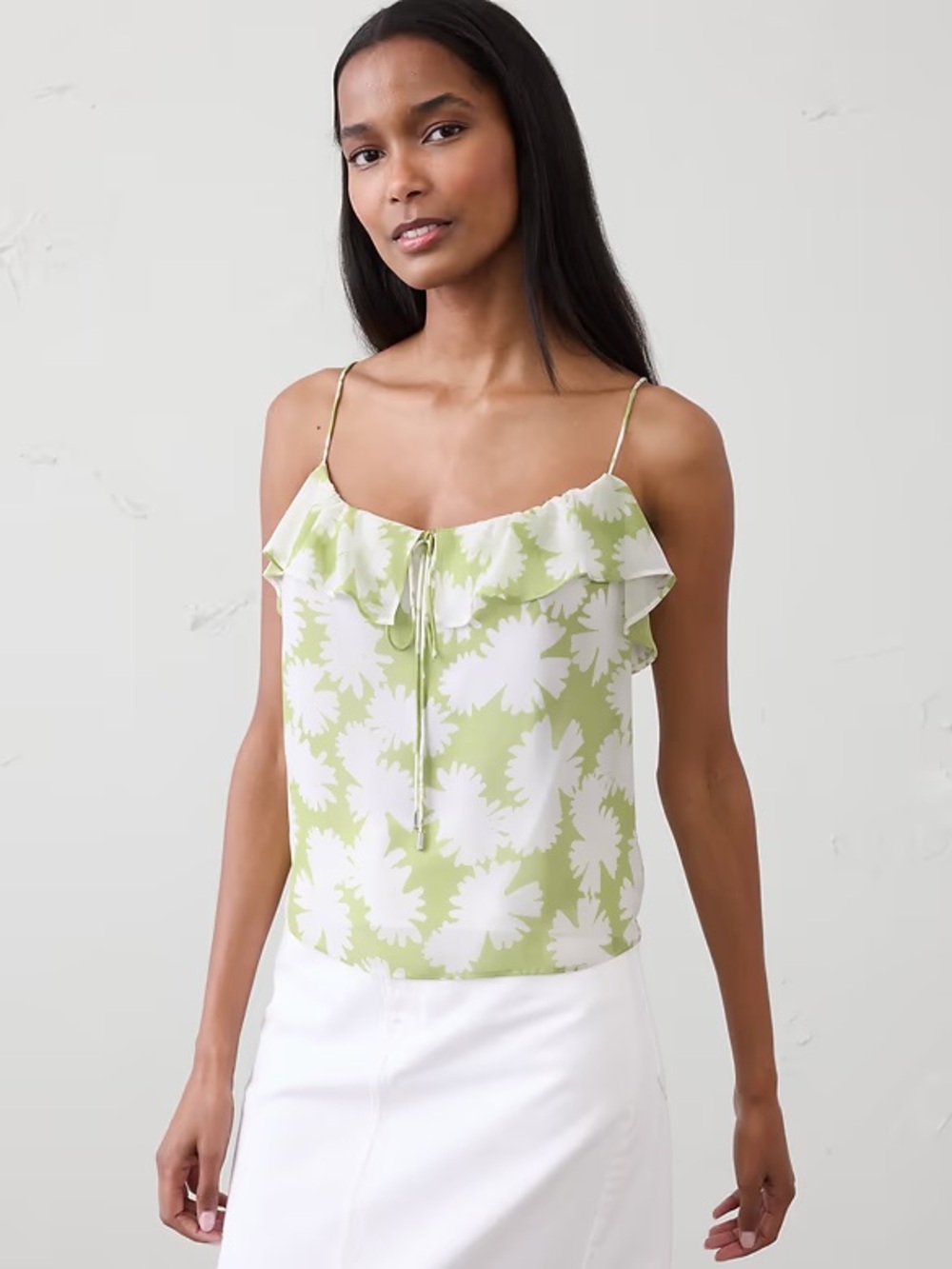 NWT Banana Republic Factory Green and White Floral Ruffle Cami Top
